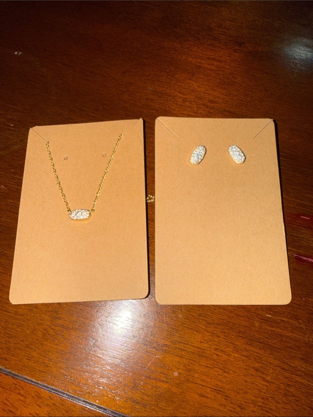 Kendra Scott Gold Crystal Bar Necklace with Matching Crystal Studs